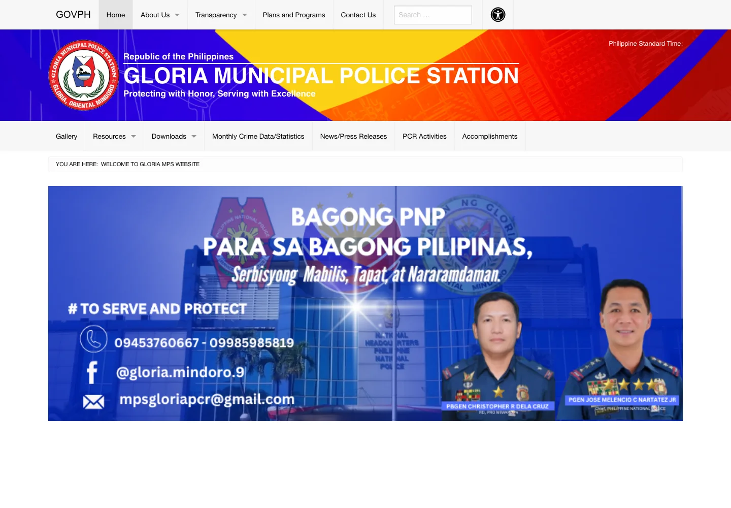 Gloria Municipal Police Station official transparency website homepage